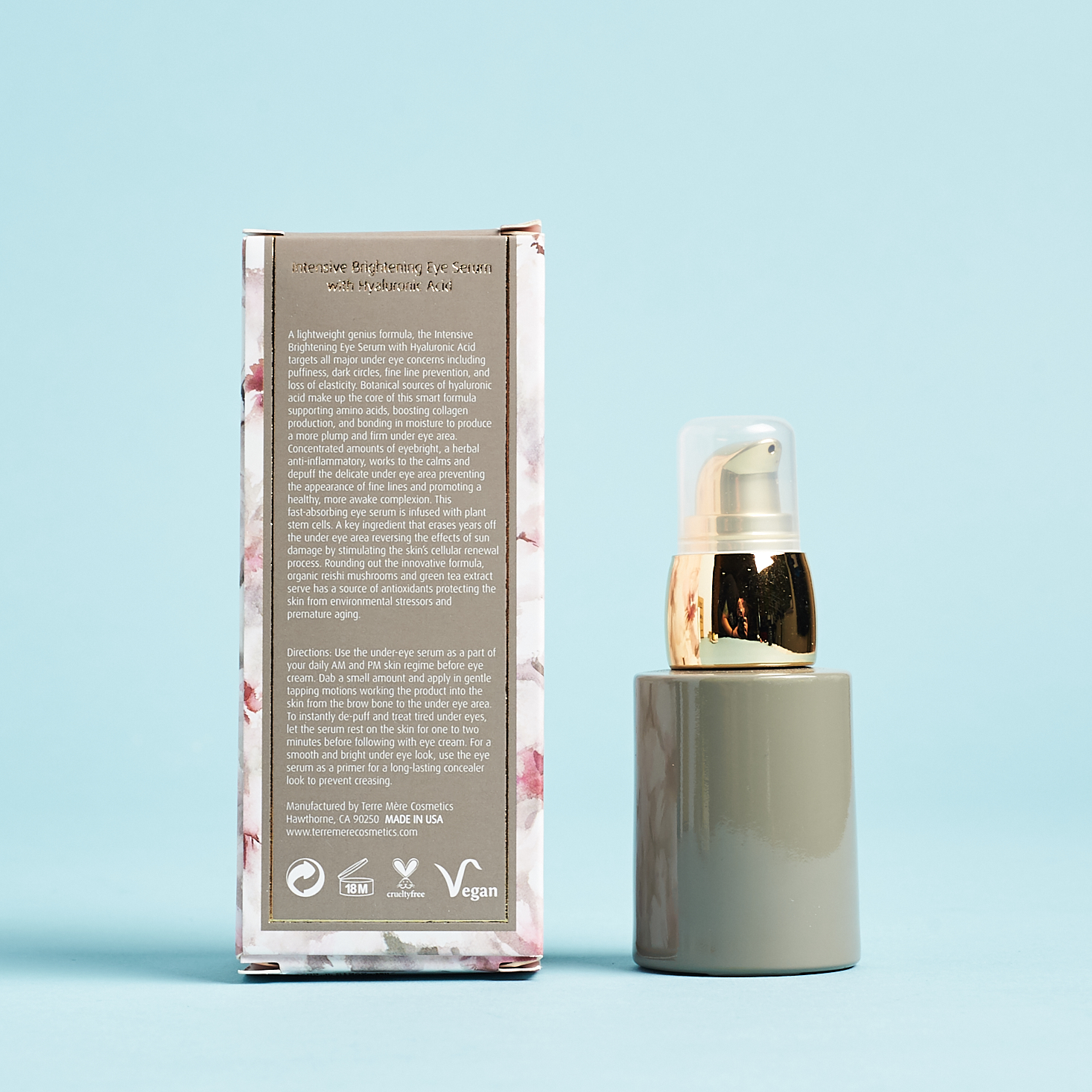 back of the serum bottle and box with additional product info
