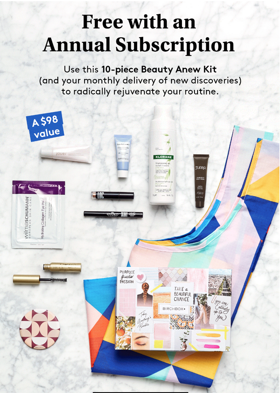 Birchbox Coupon – Free 10-piece Beauty Anew Kit With Annual Subscription