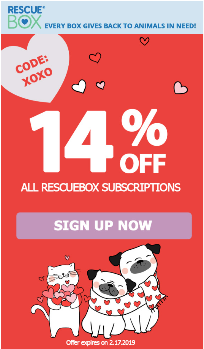 RescueBox Valentine’s Day Coupon – 14% Off Subscriptions!