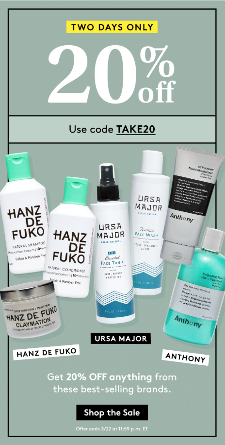 Birchbox Man Sale – 20% Off Anthony, Hanz de Fuko, and Ursa Major!