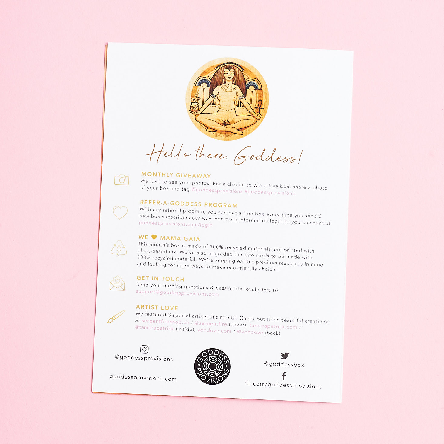 Goddess Provisions Divine Feminine May 2019 subscription box review booklet back cover