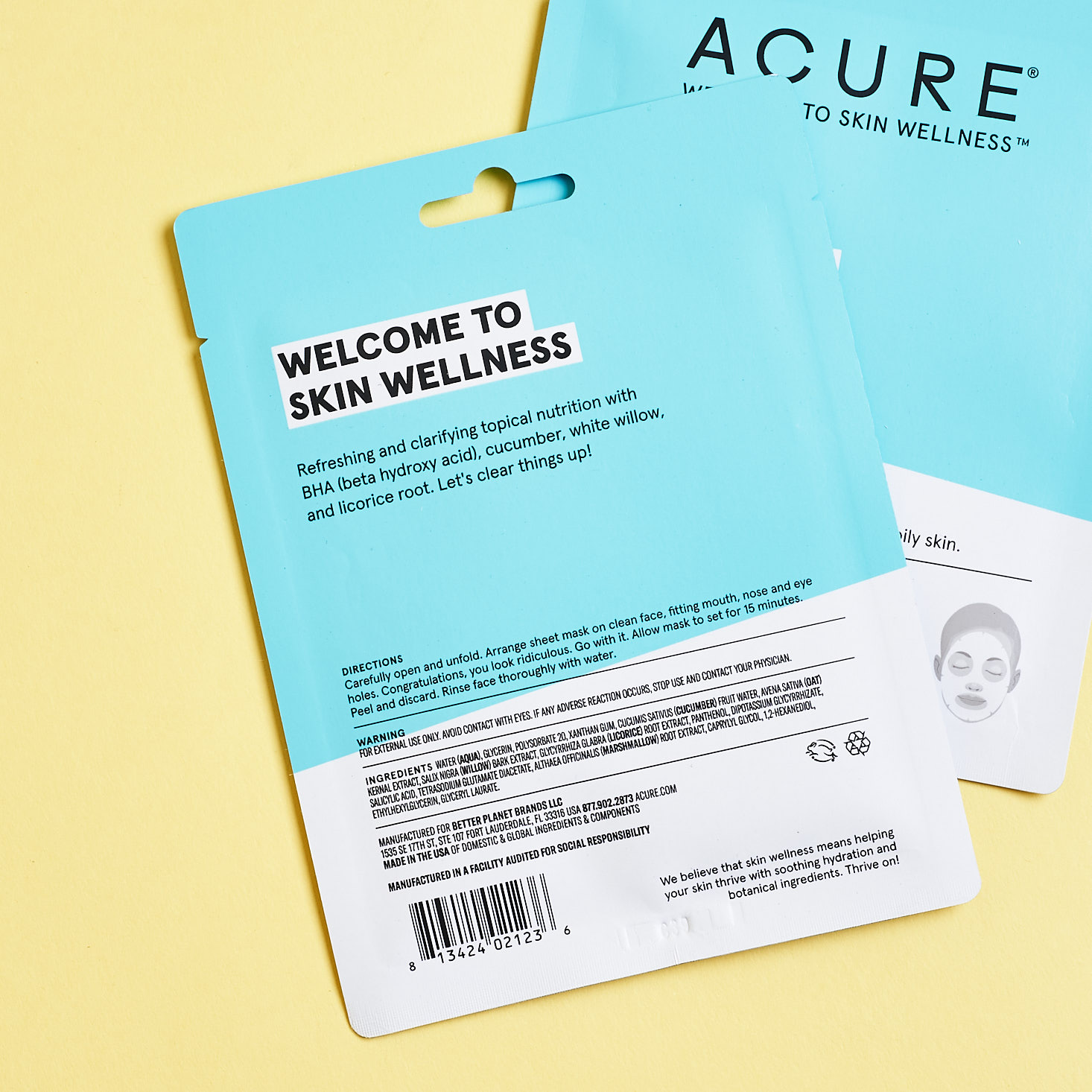 back of Acure Incredibly Clear Sheet Mask