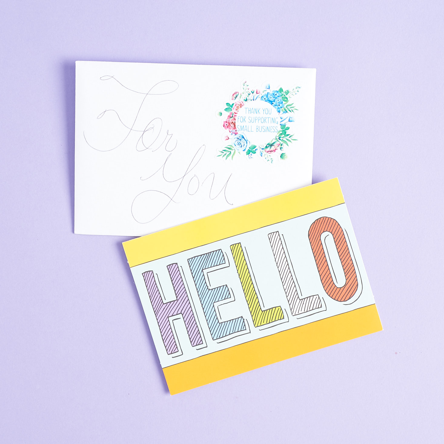 "Hello" greeting card and envelope that came in my order