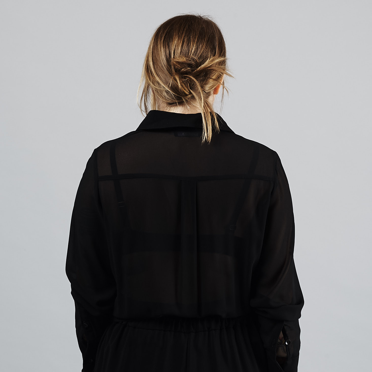 back of Noir Sheer Tie Waist Jumpsuit