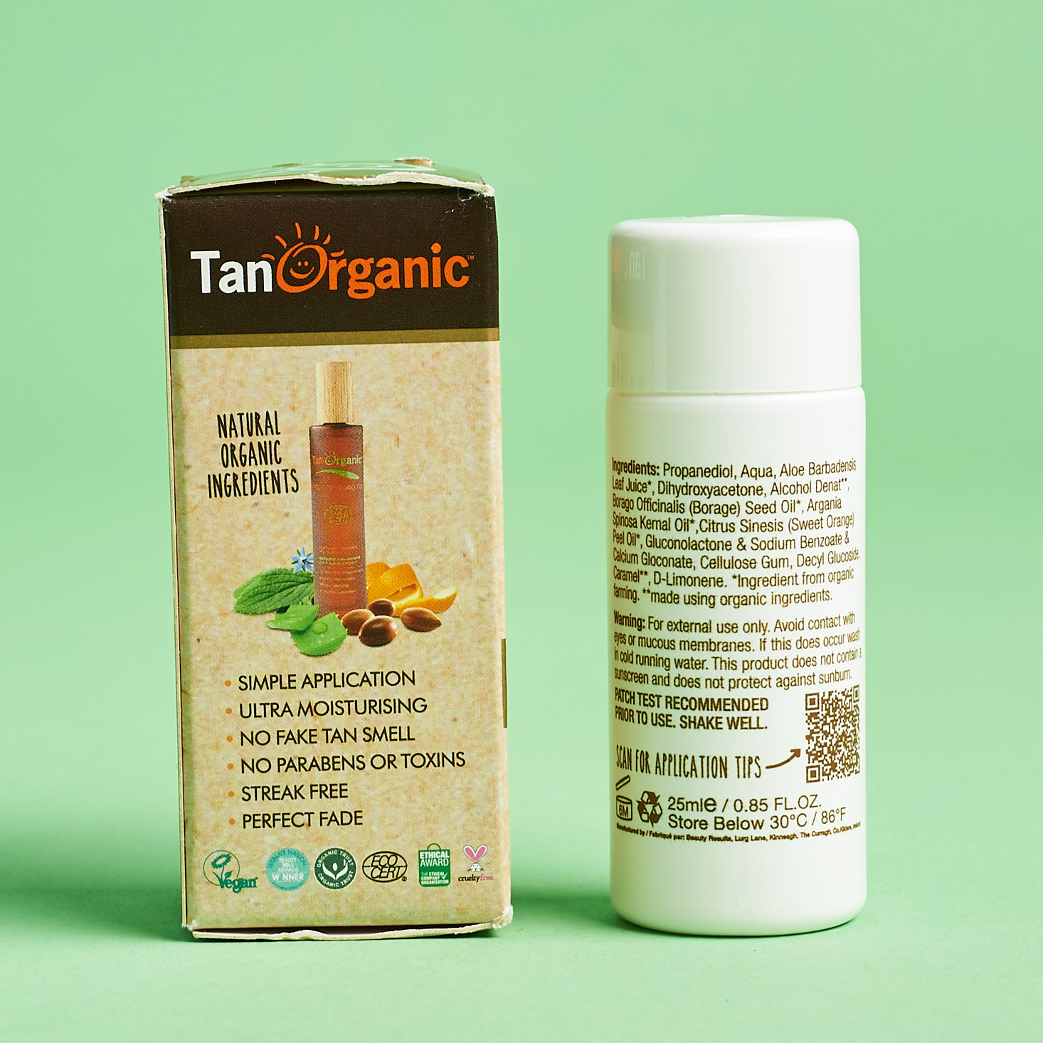 back of TanOrganic Self Tan Oil with box