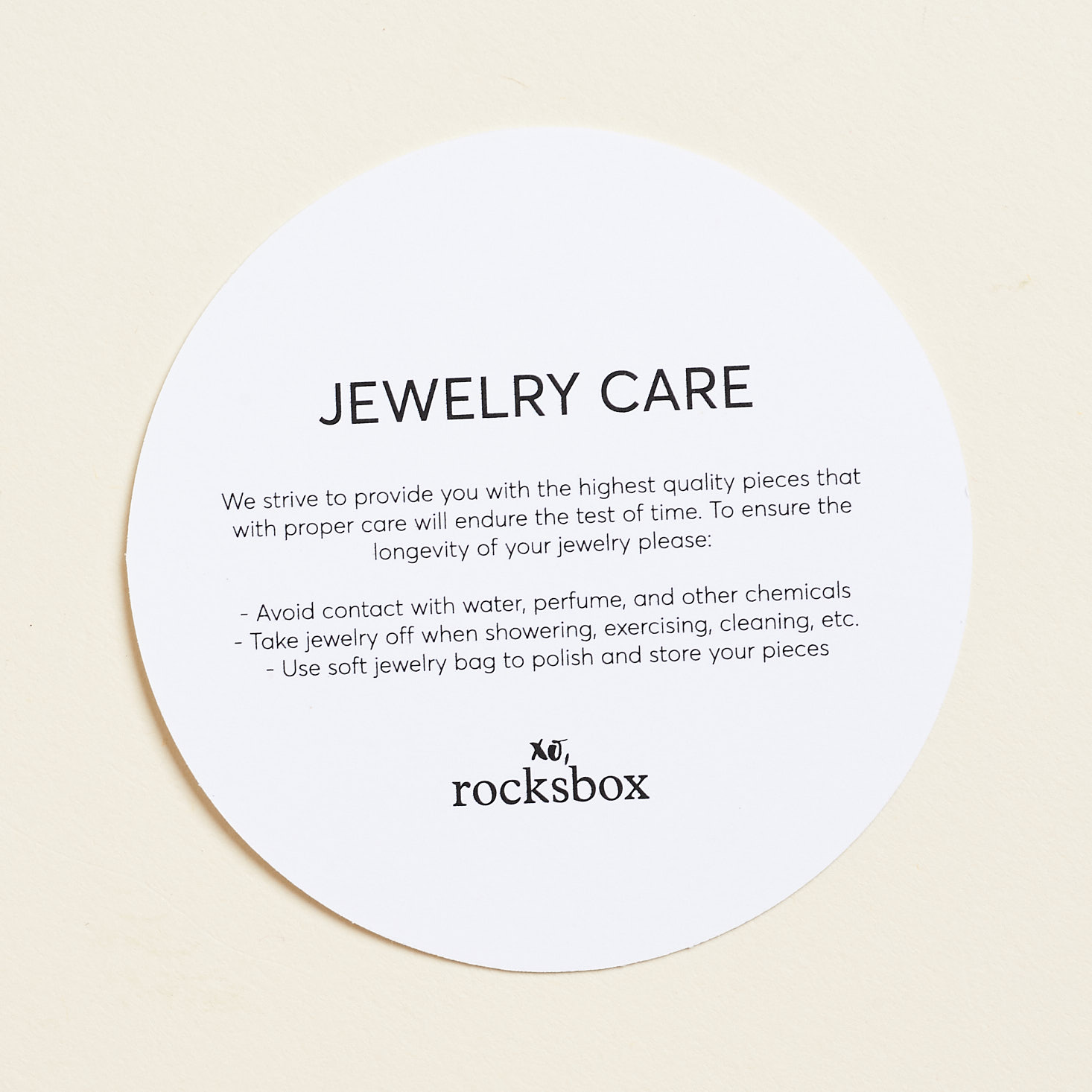 card with jewelry care info