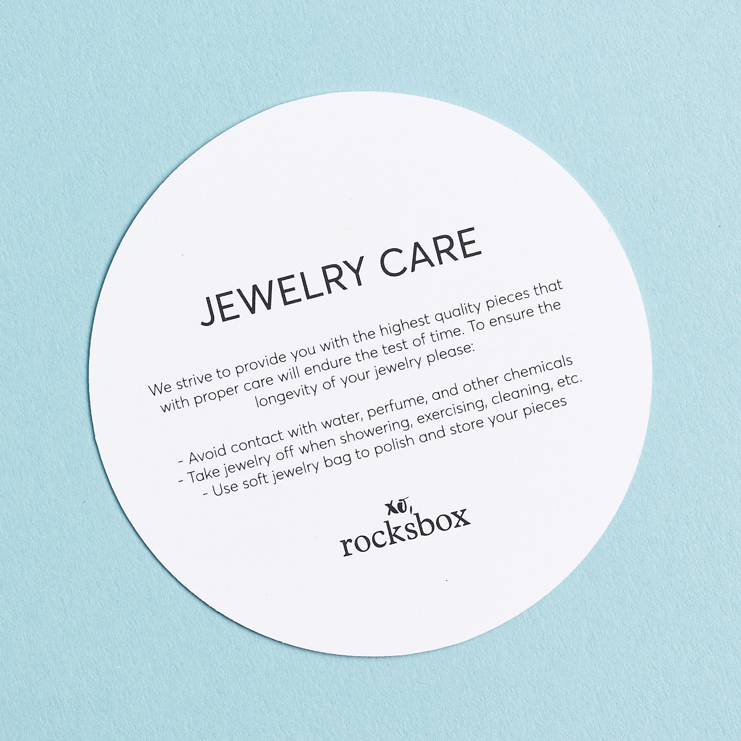 Rocksbox June 2019 Jewelry subscription review care card back