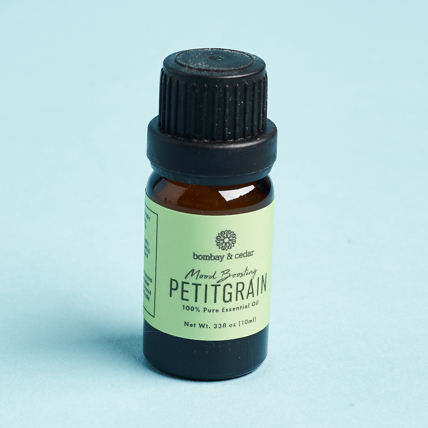 petitgrain oil bottle with green label