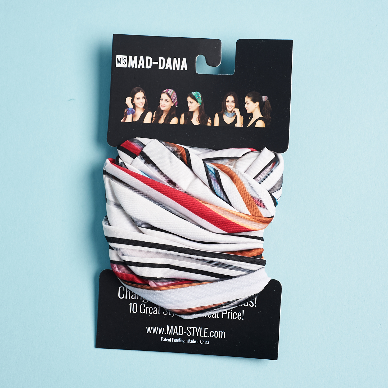 bandana headband on packaging board