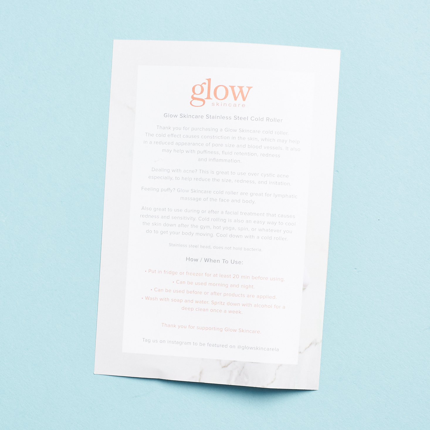 back of glow roller info card