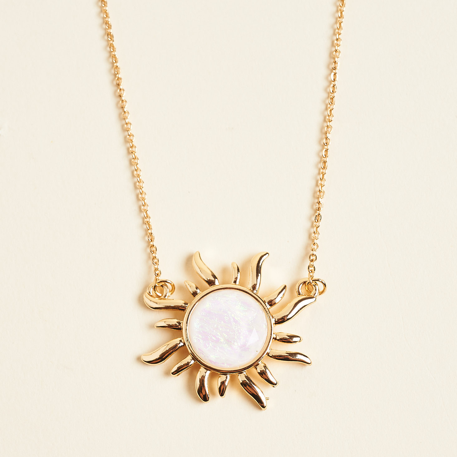sun necklace with faux opal center