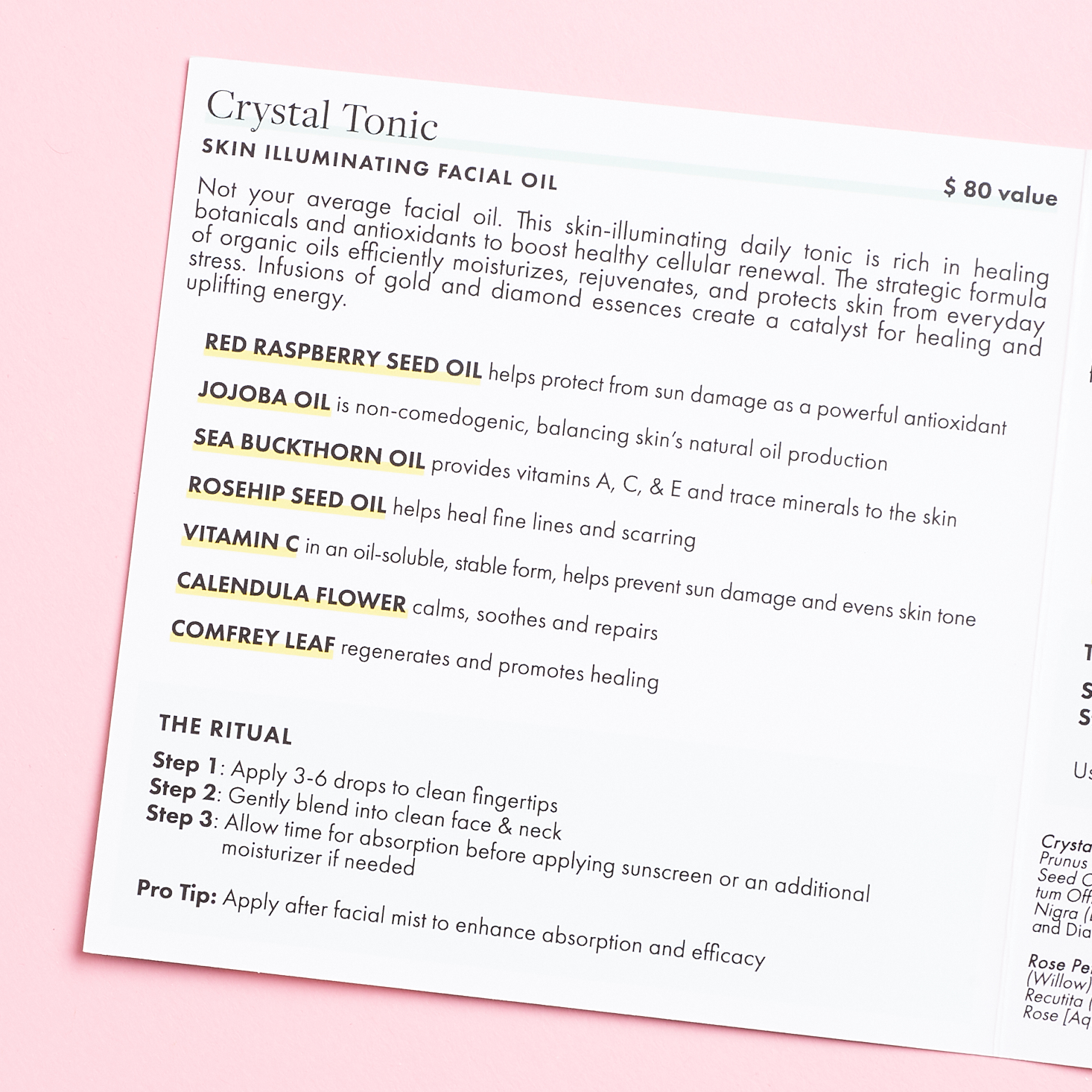 info for pink light crystal tonic