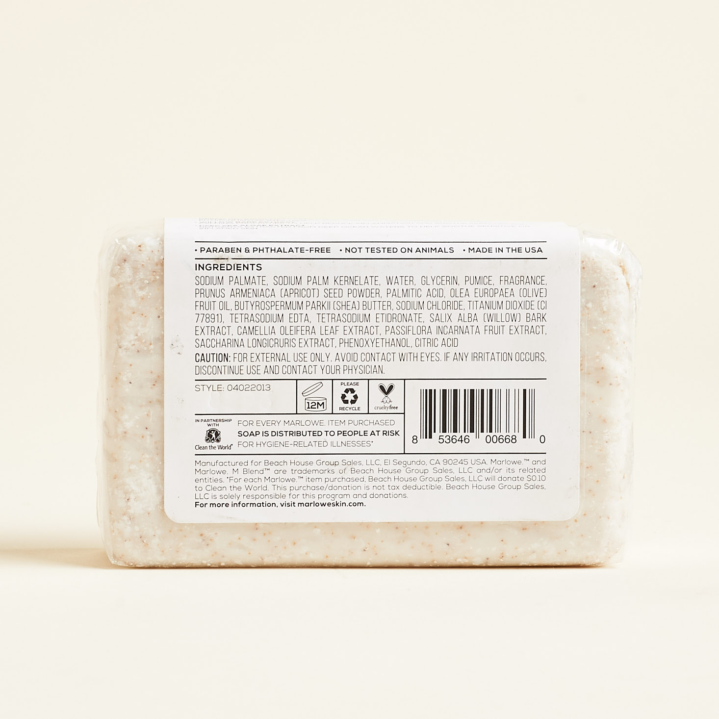 back label of bar soap listing ingredients