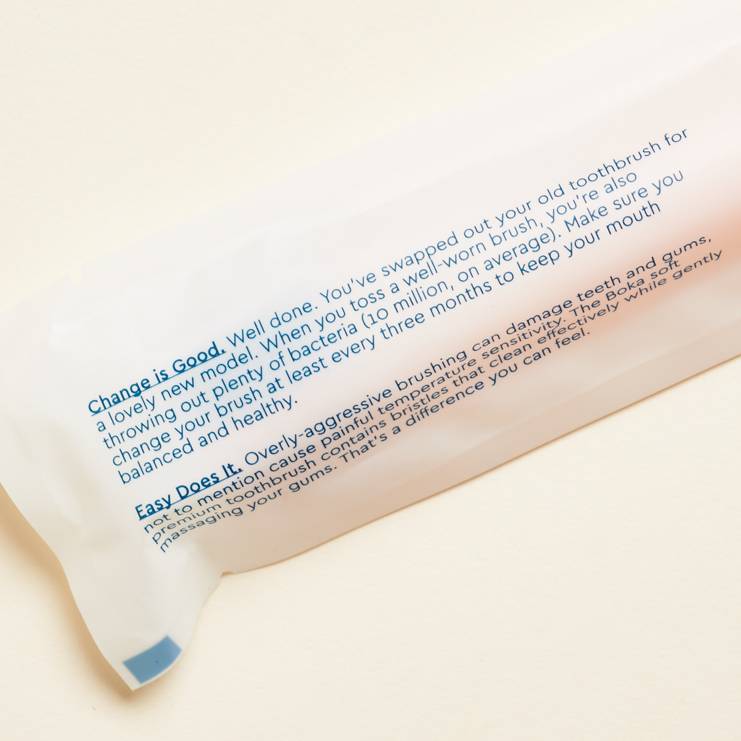 toothbrush info on bag