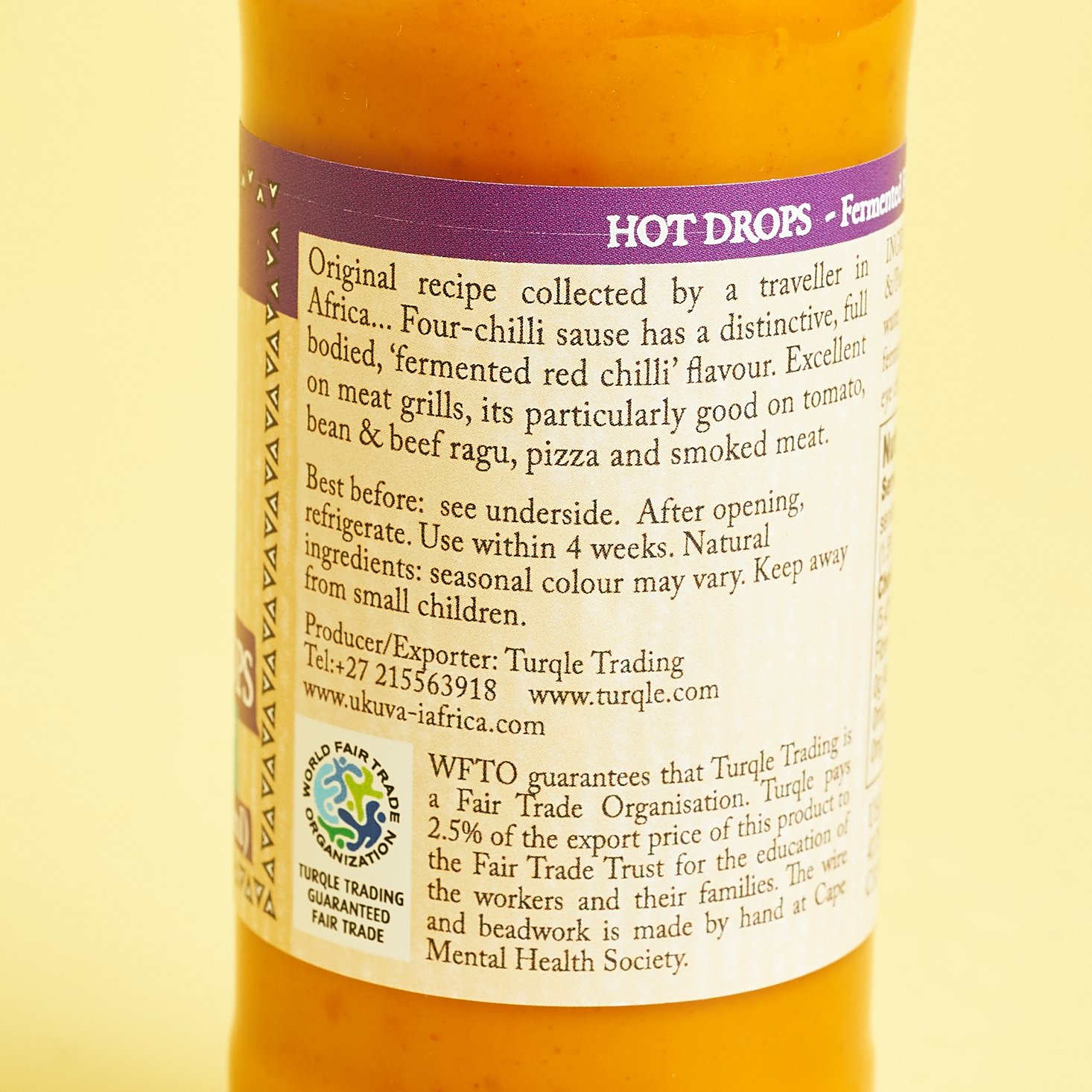 detail of the hot sauce label