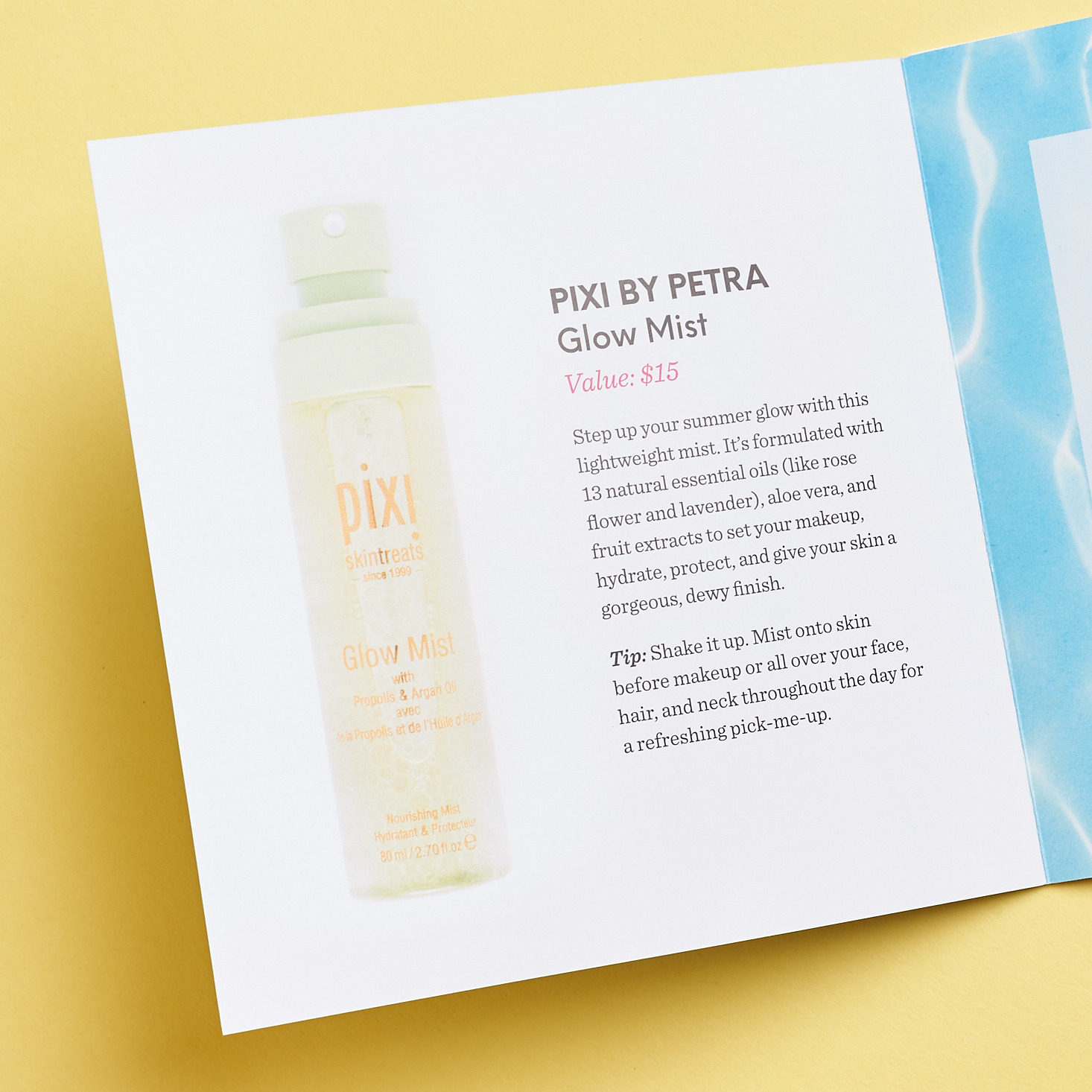 info booklet pages featuring pixie glow tonic