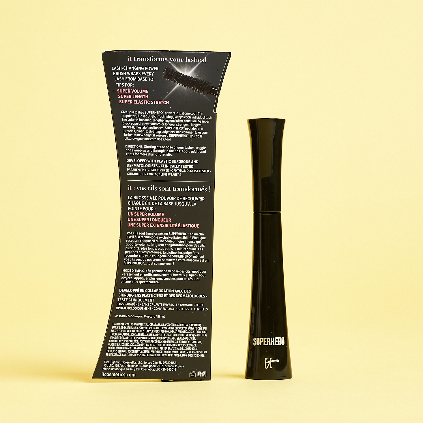 back of mascara packaging with info