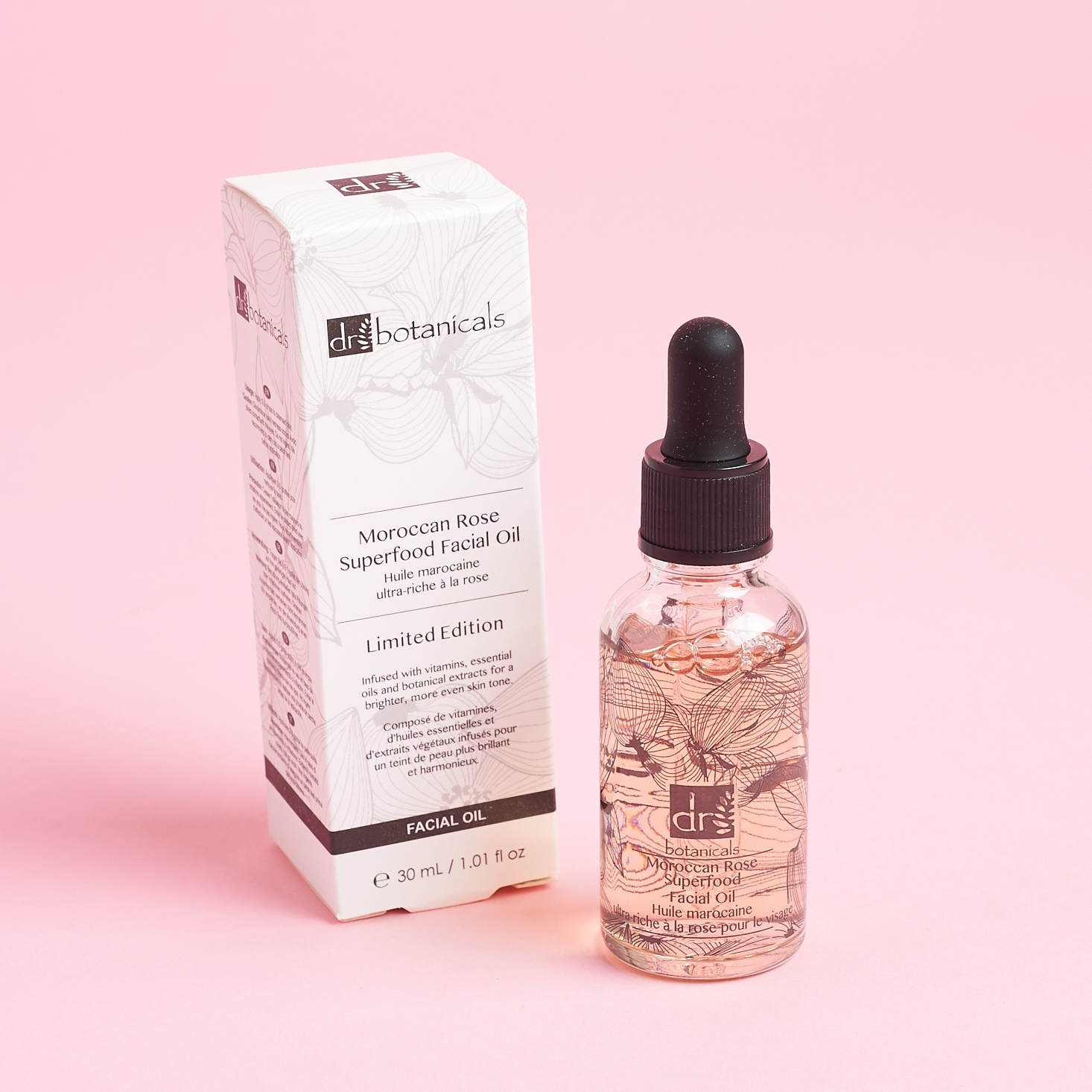 Dr Botanicals Moroccan Rose Superfood Facial Oil with box