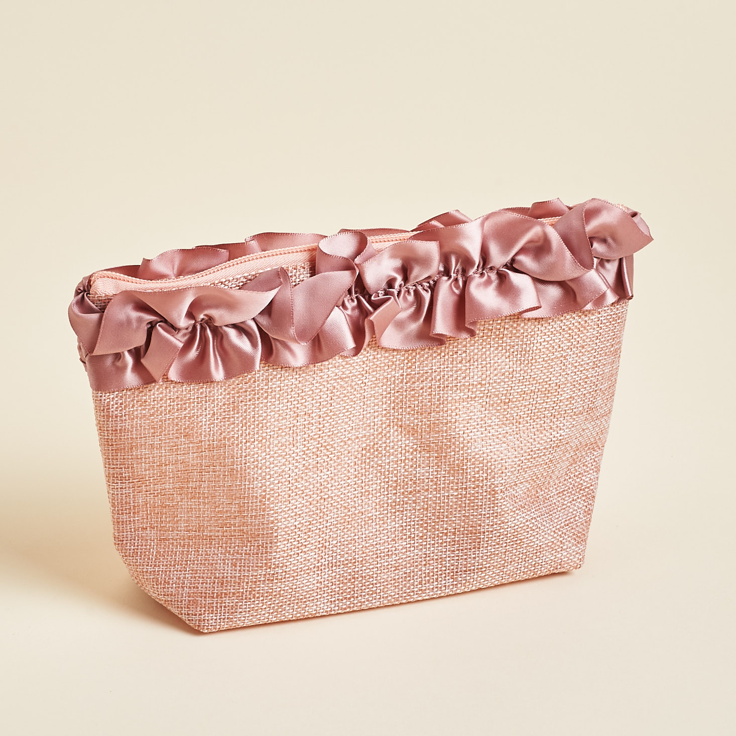 frilly pink makeup pouch