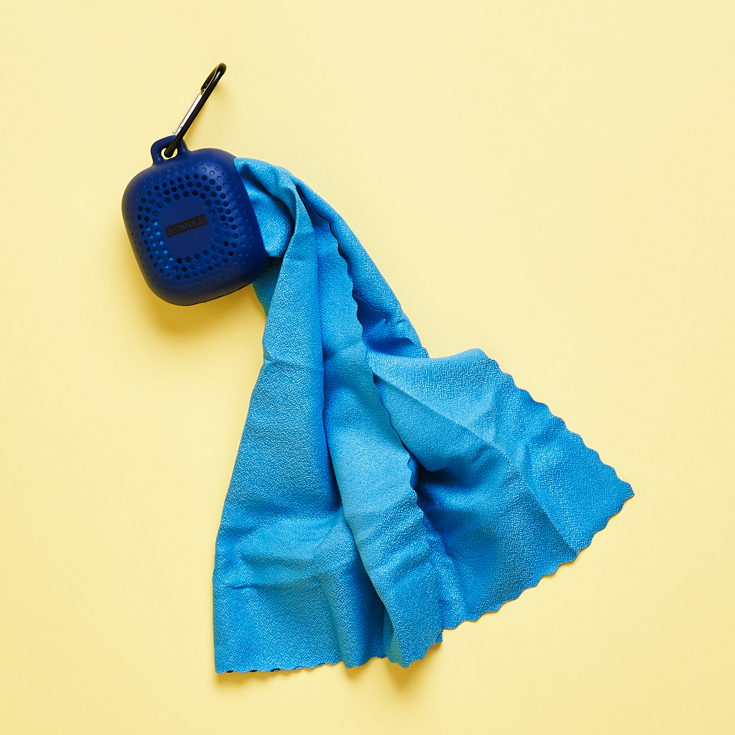 blue micro towel on keychain