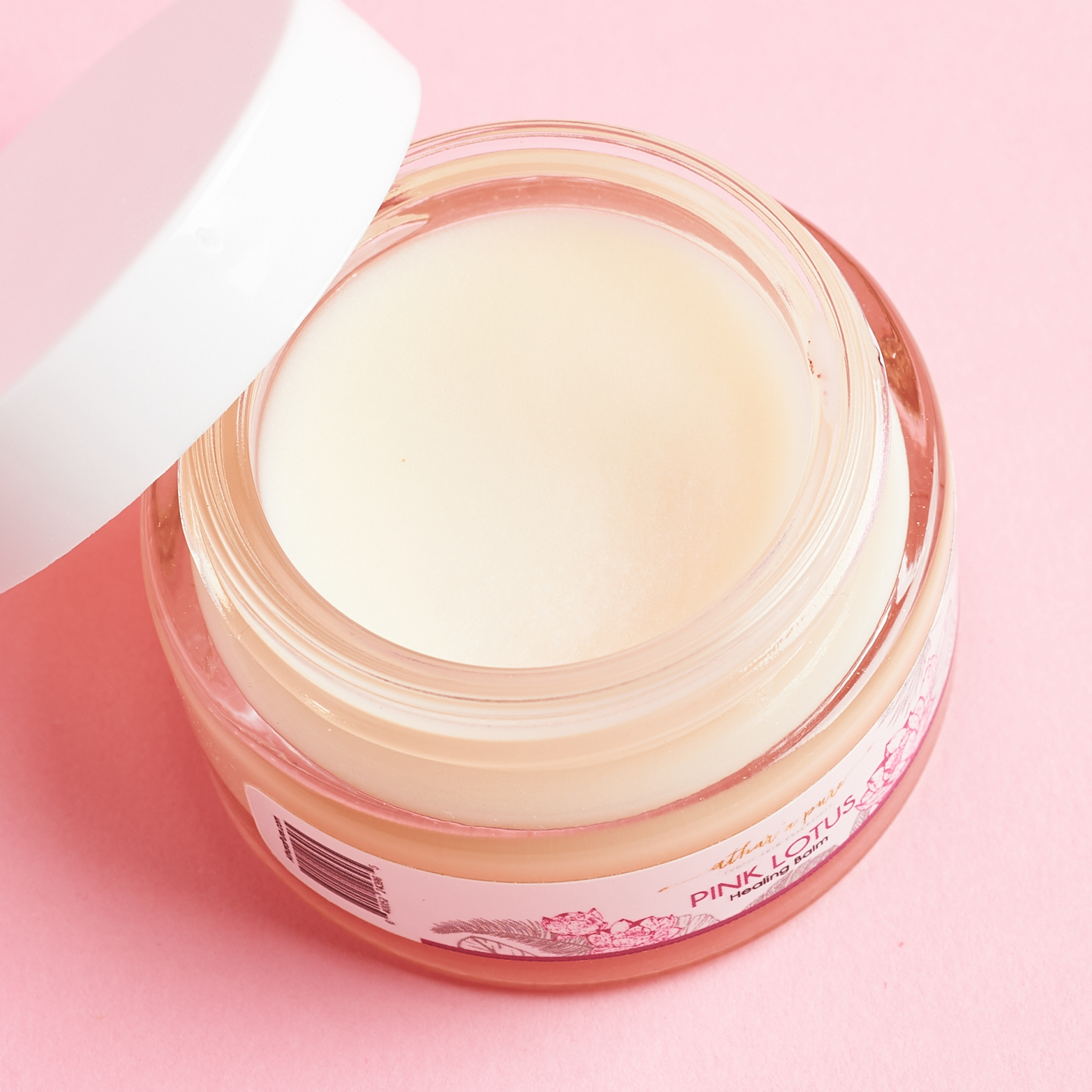 ATHAR’A PURE PINK LOTUS HEALING FACIAL BALM with lid open