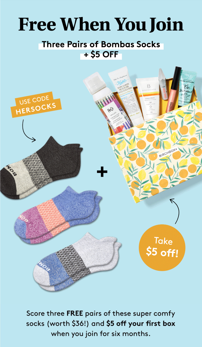 Birchbox Coupon – Free Bombas Socks + $5 Off Your First Box!