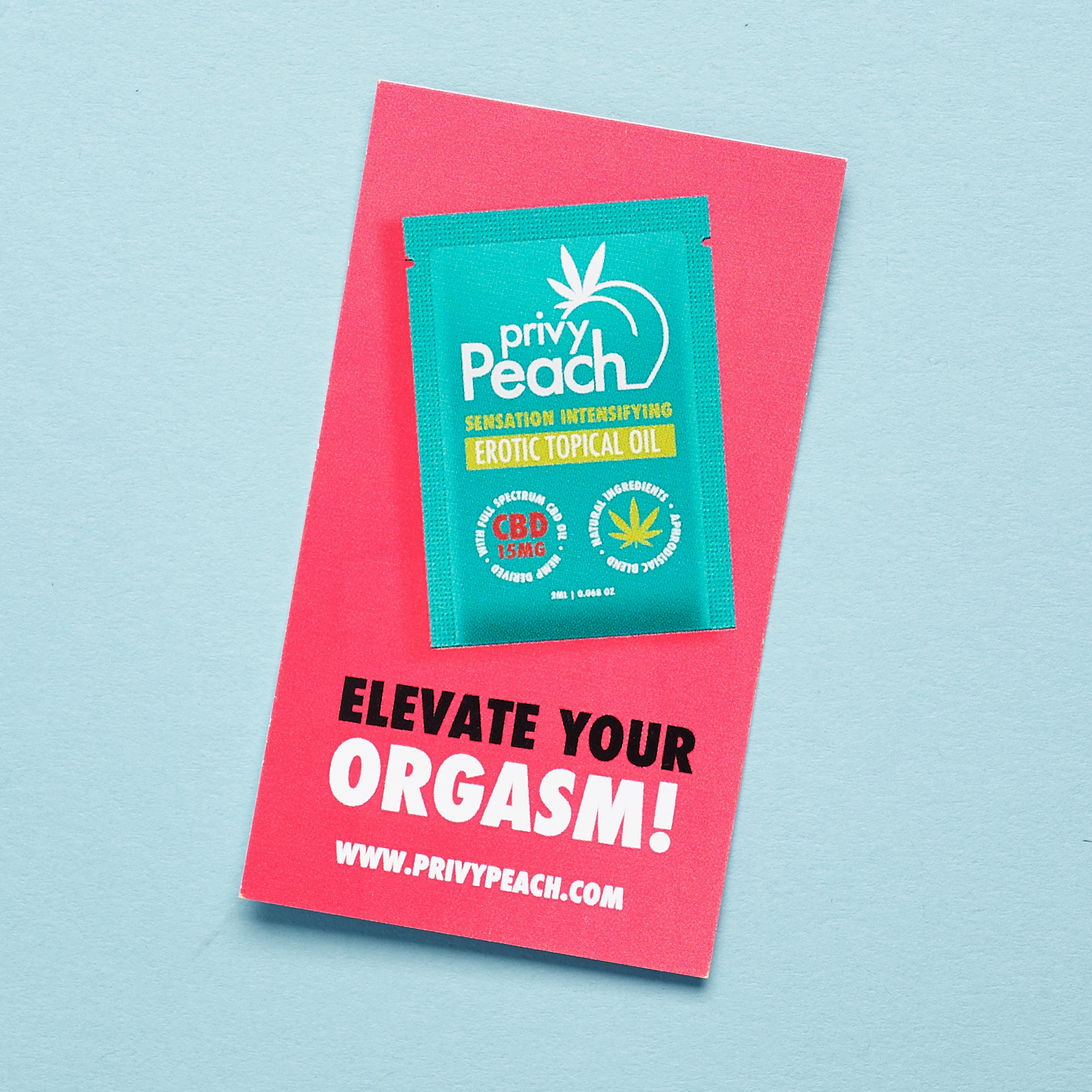 front of coupon for Privy Peach CBD infused Erotic Topical Oil