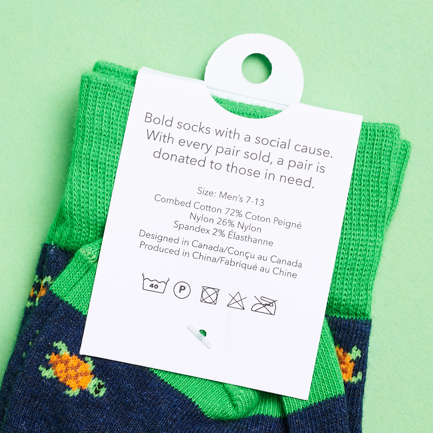 society socks care tag on the turtle socks