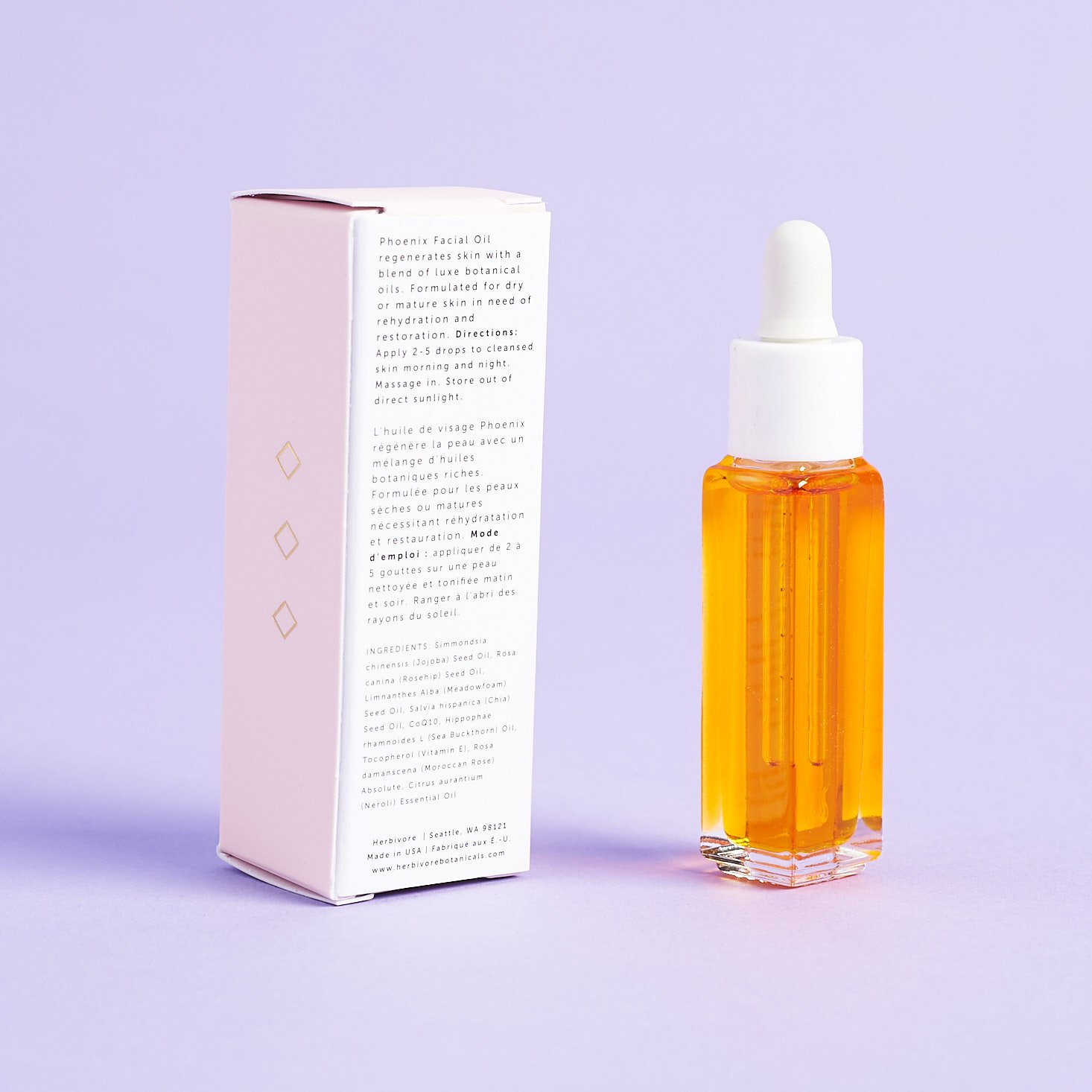 back of Herbivore Phoenix Facial Oil with box