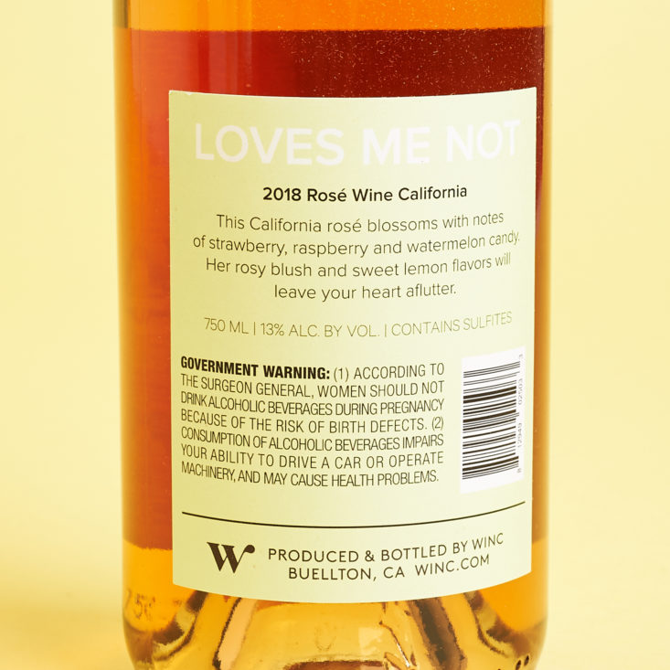 back label of the 2018 loves me not rose