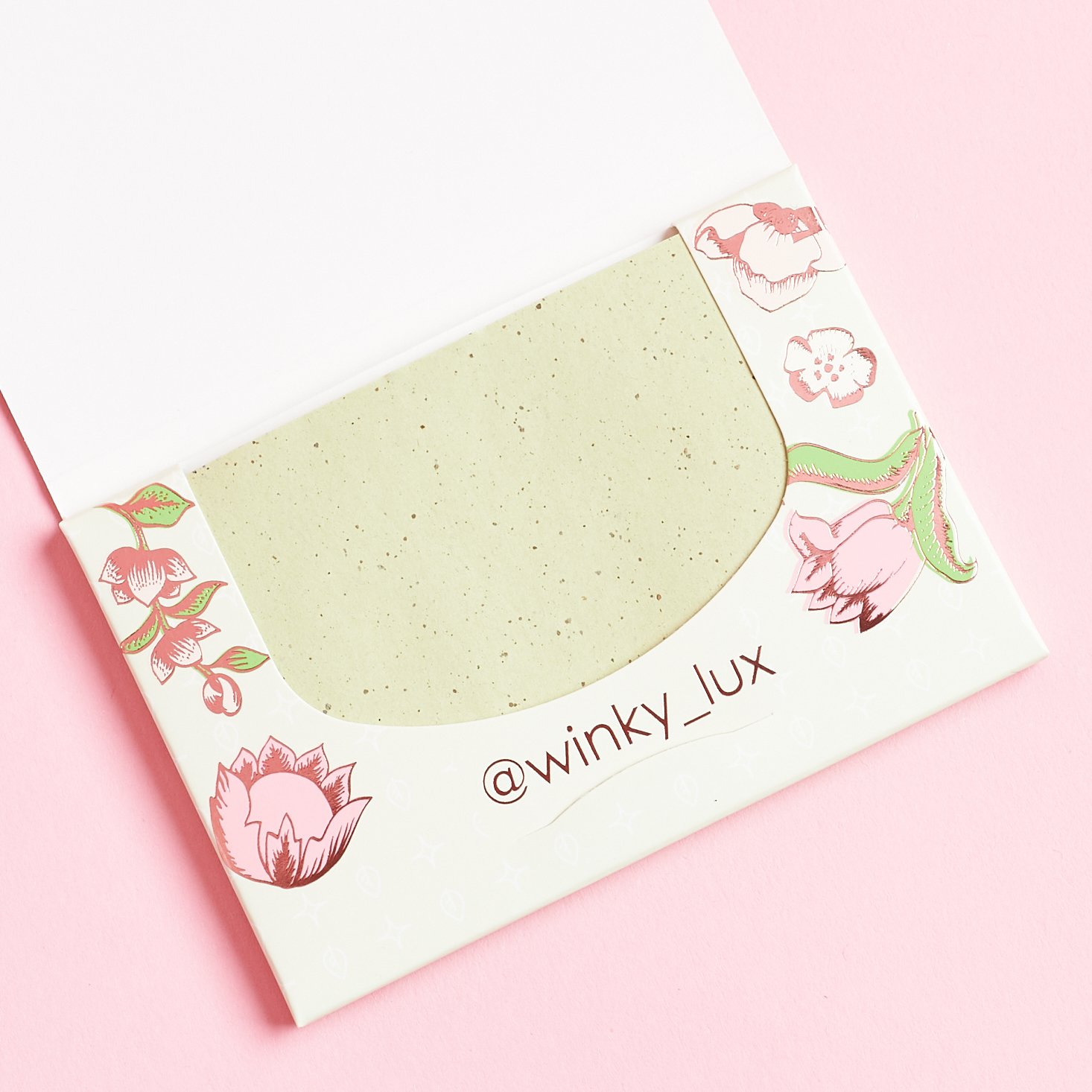 opened Winky Lux Matcha Blotting Papers