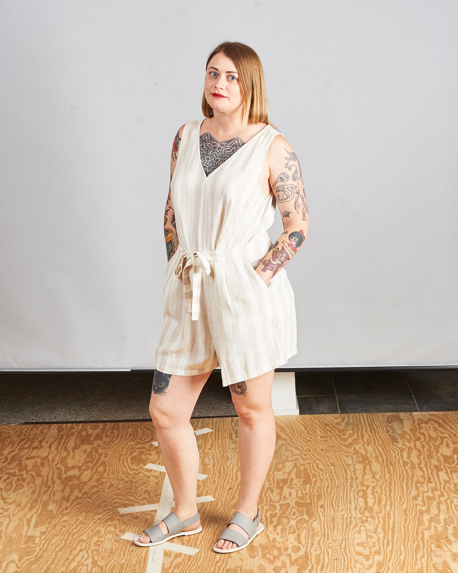 Marne wearing cream romper