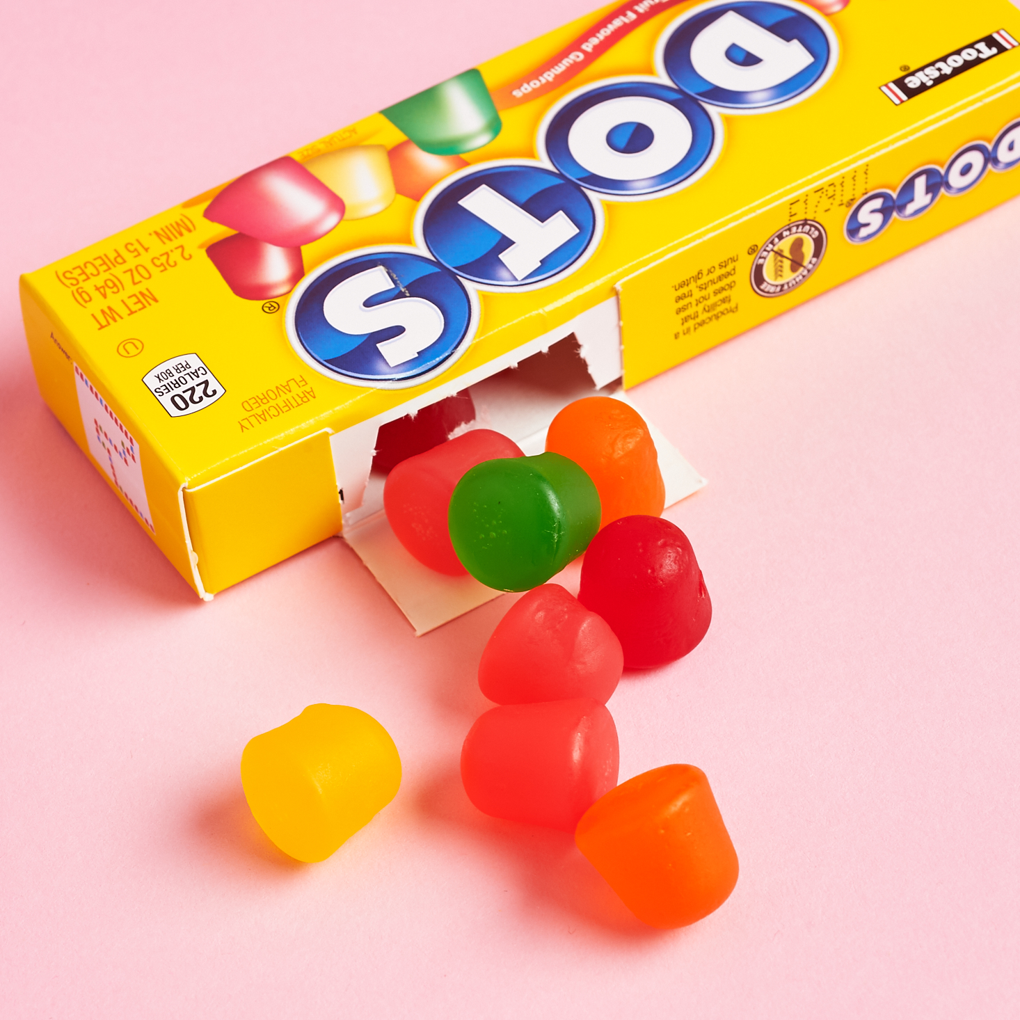 Box of Dots candy spilling out