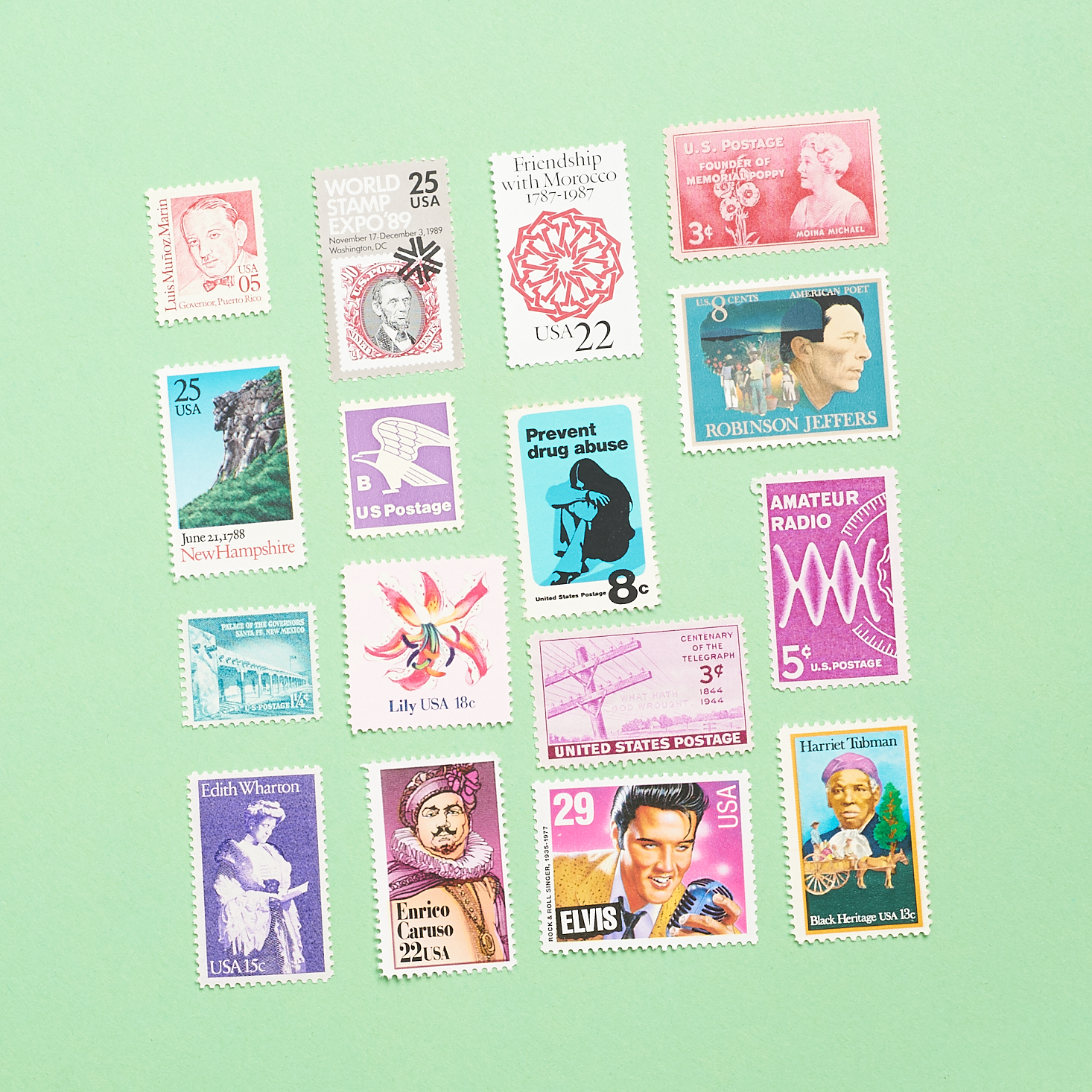 spread of vintage stamps