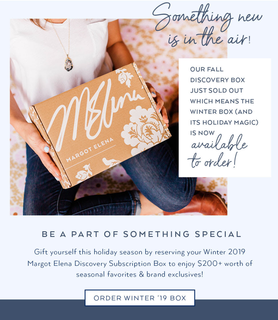 Margot Elena Discovery Box Winter 2019 Available Now!