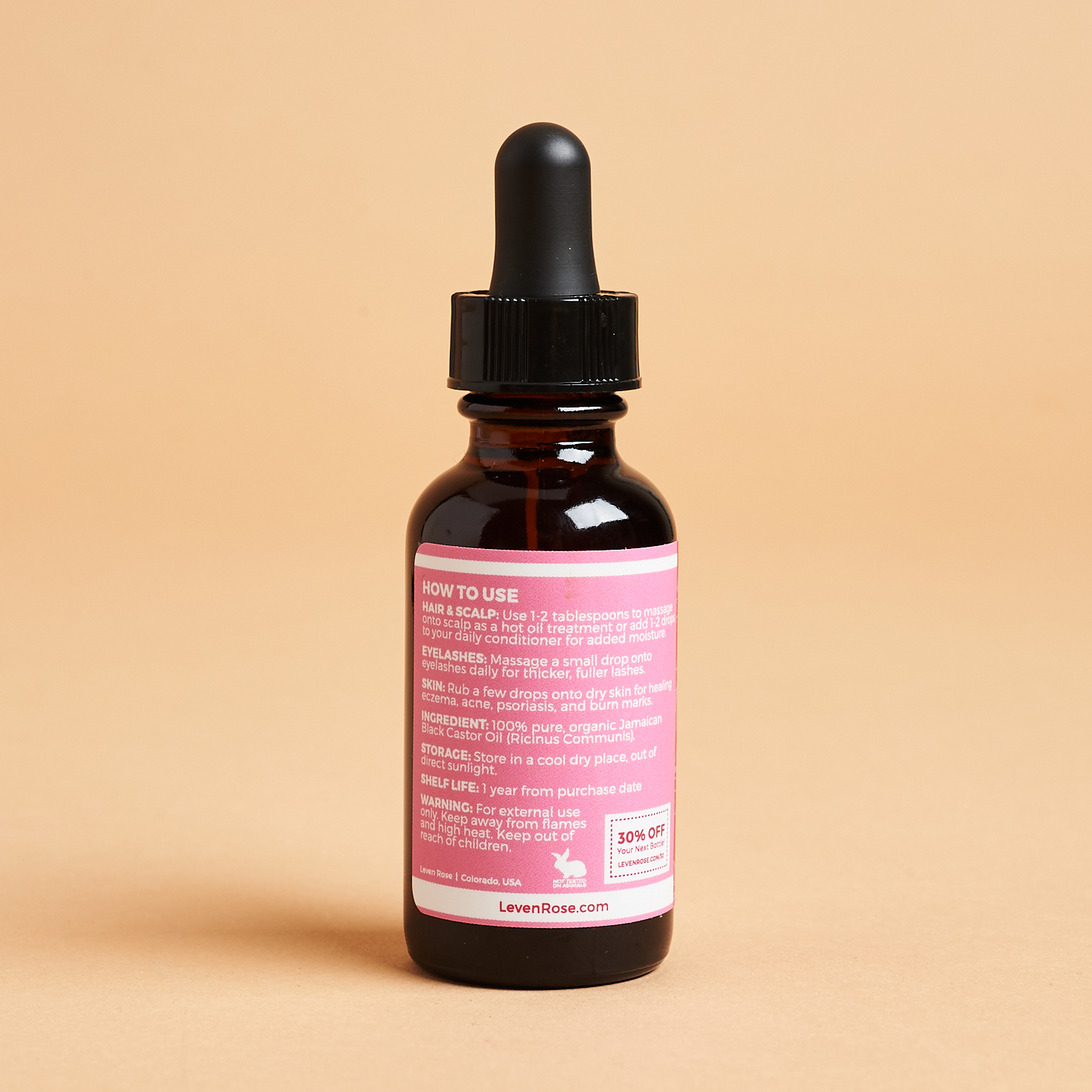 back of Leven Rose Jamaican Black Castor Oil