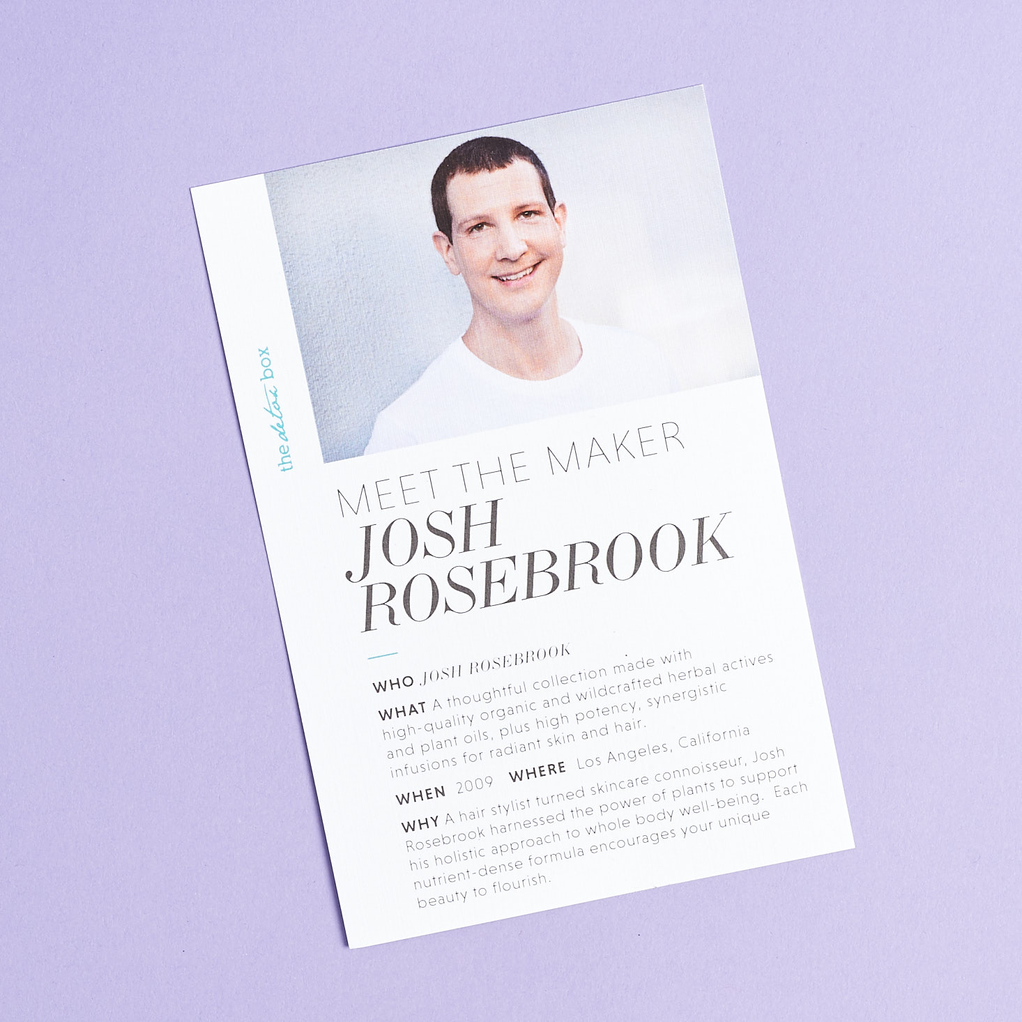 Josh Rosebrook "Meet the Maker" card with image of Josh