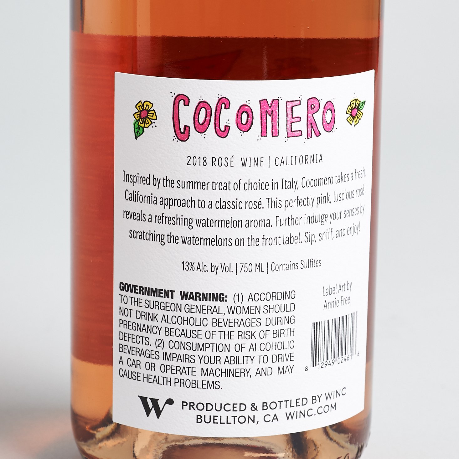 cocomero rose backside bottle label