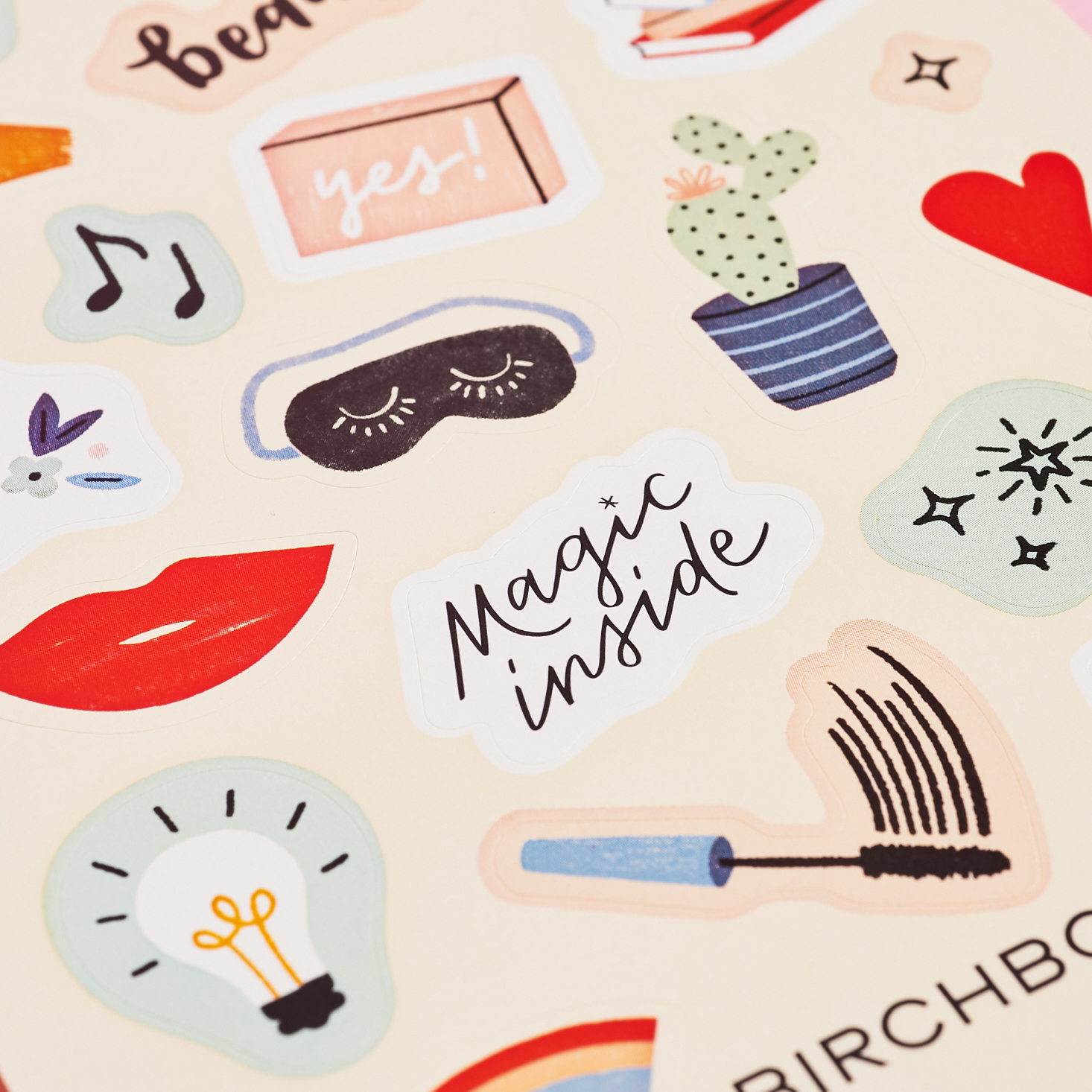 close up of Birchbox sticker sheet