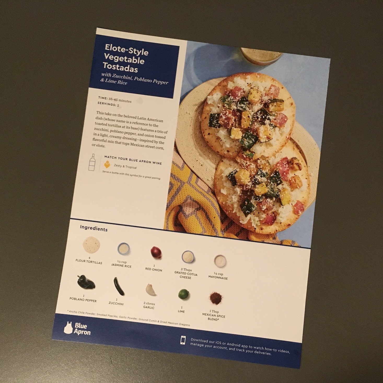 elote-style vegetable tostadas recipe card front