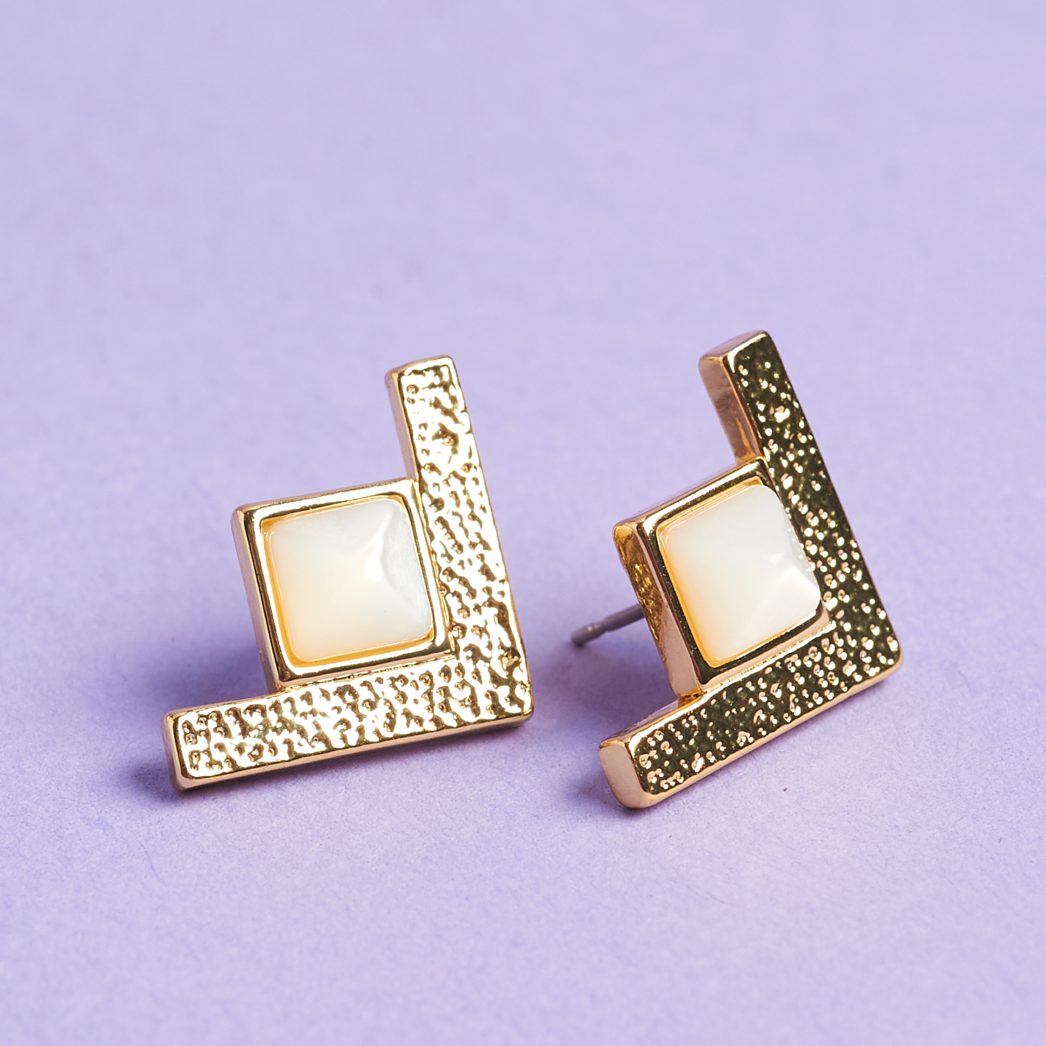 geometric and pearl earrings