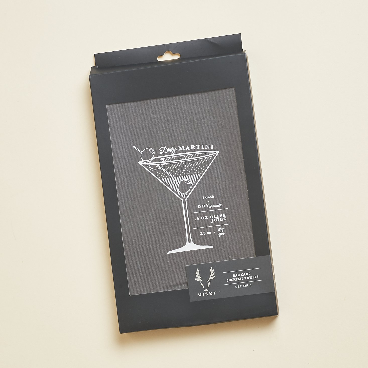 set of cocktail inspired grey tea towels