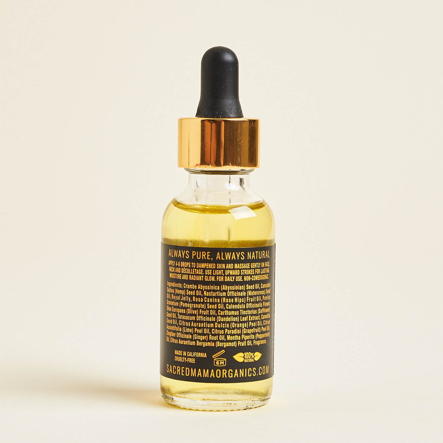 back of Sacred Mama Superfood Beauty Oil