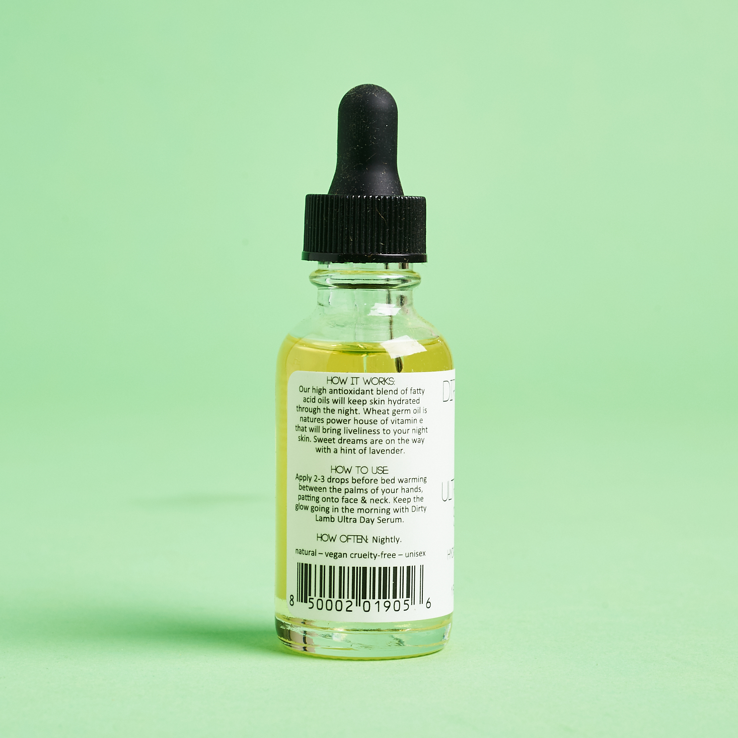 back of Dirty Lamb Ultra Night Serum