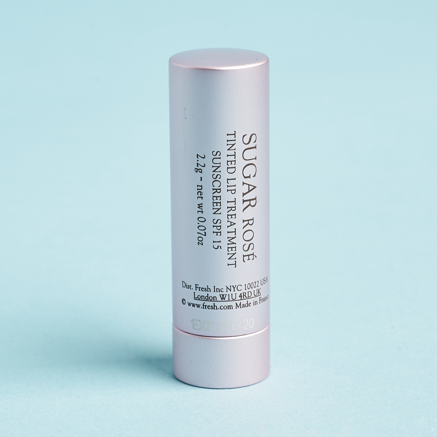 back of fresh Sugar Lip Treatment Sunscreen SPF 15 Sugar Rosé Tinted