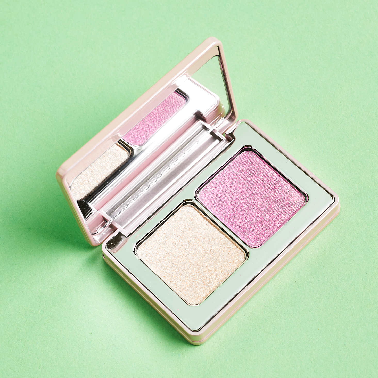 opened Natasha Denona Mini Diamond & Glow Cheek Duo compact with mirror