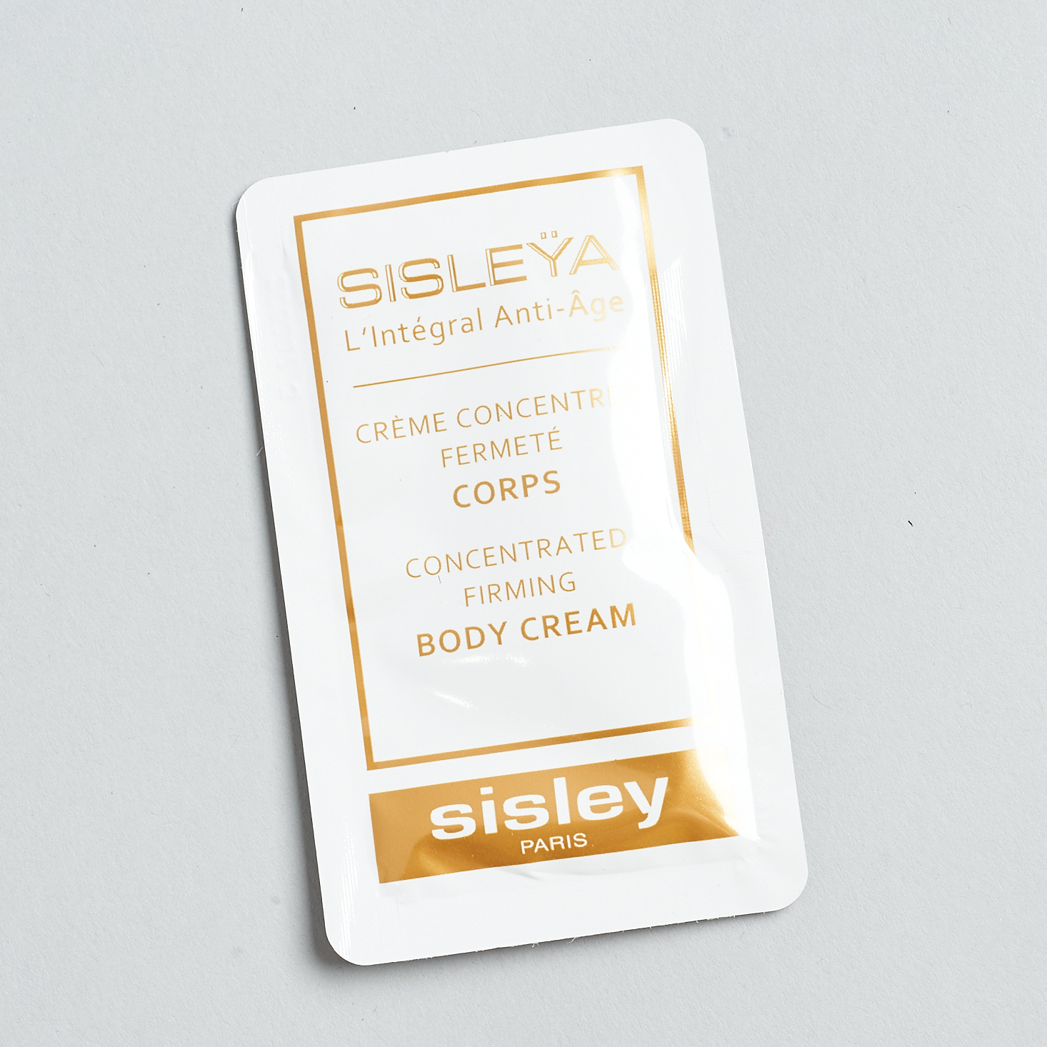 white foil packet with gold