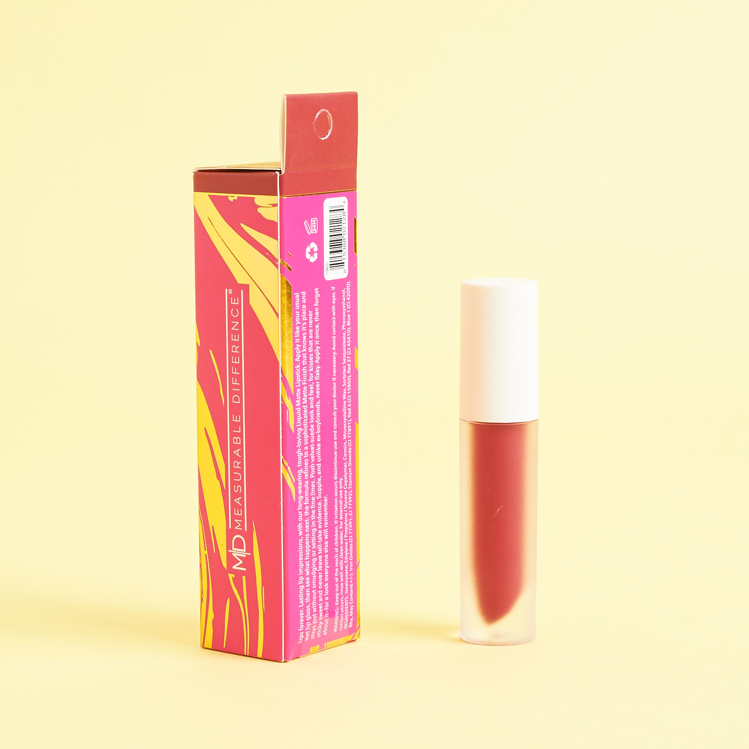 back of Measurable Difference Posh Matte Liquid Lipstick in Edge with box