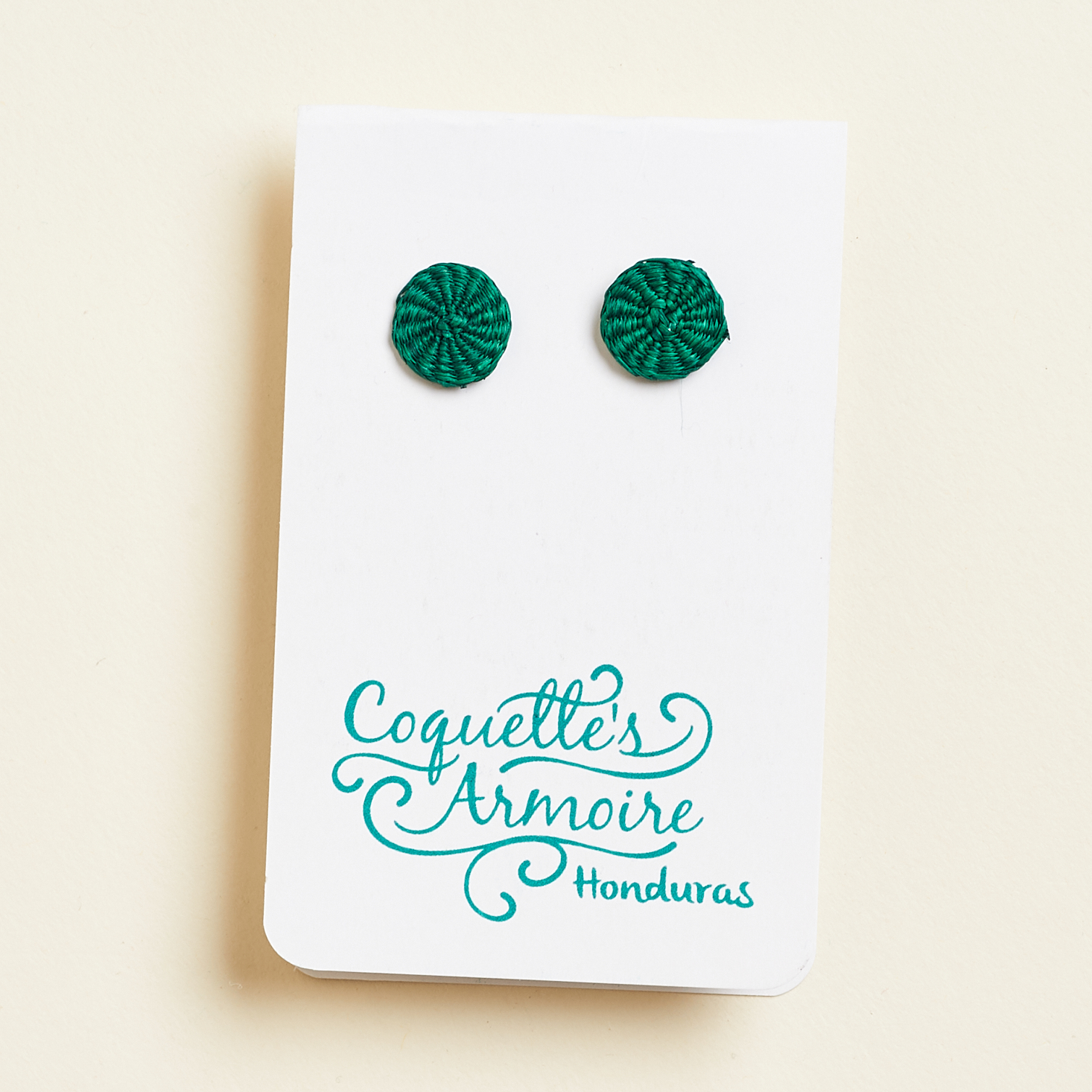 green woven stud earrings