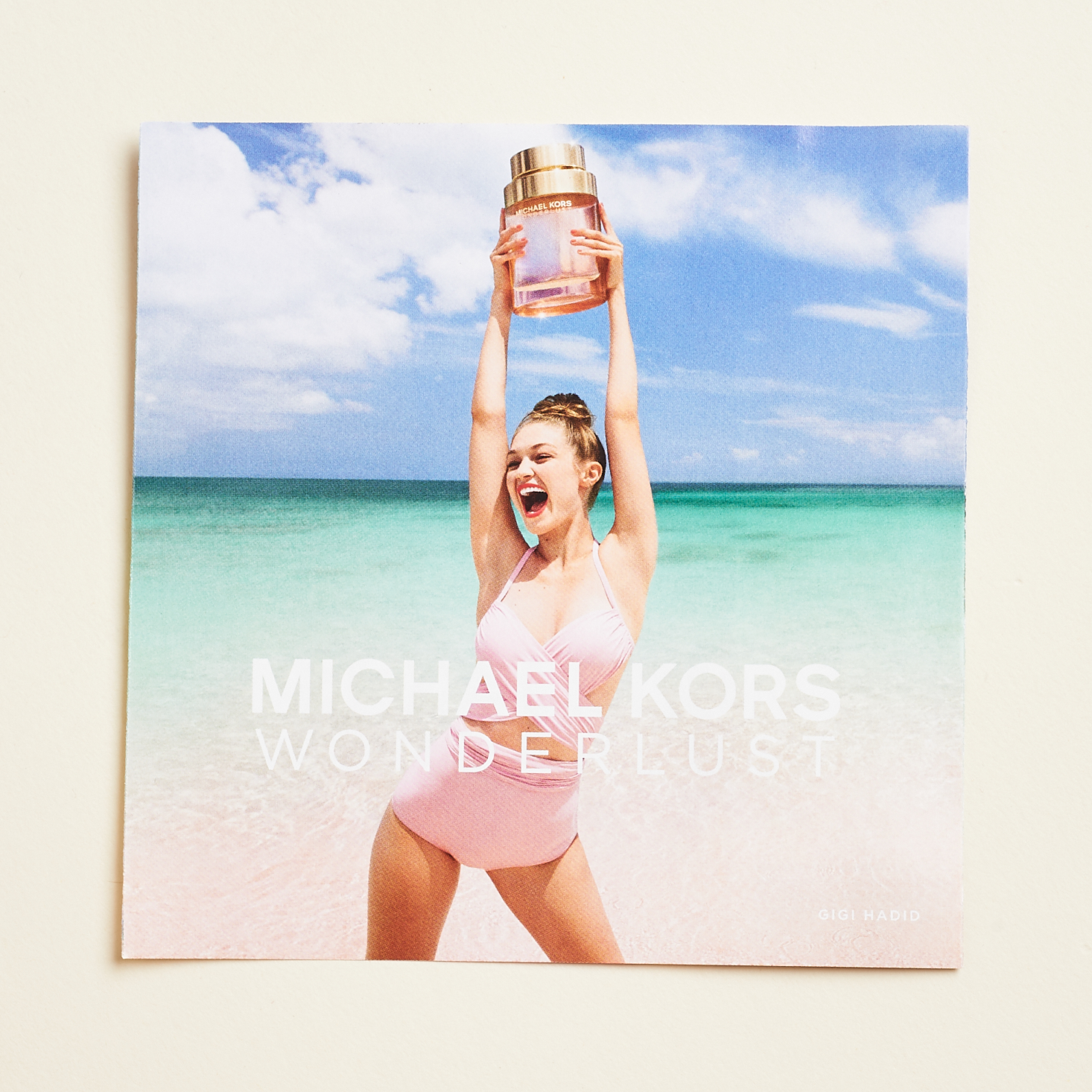 michal kors wanderlust perfume sniff card with beachy imaging